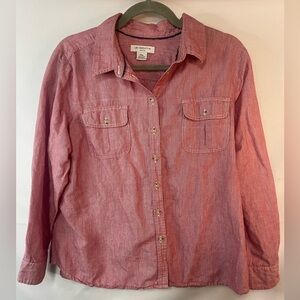 Liz Claiborne cotton/linen blend button down with a small white stripe.